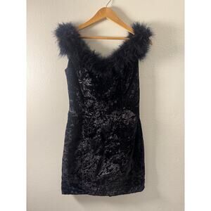 True x Vintage 1960s Handmade Black Velvet w/ Lace Feather Trim Womens SM BLACK